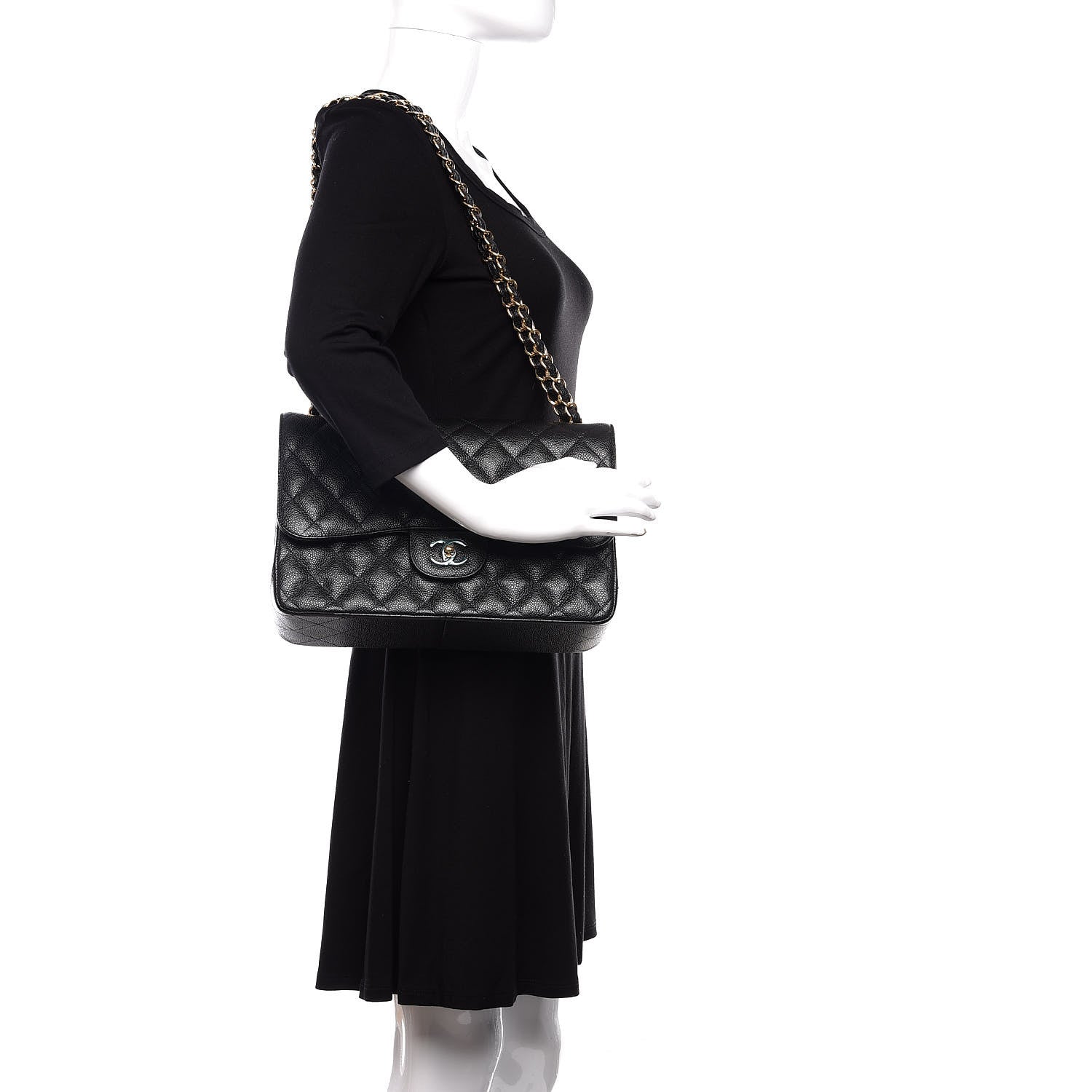 Chanel Caviar Quilted Jumbo Double Flap Black 2 of 10