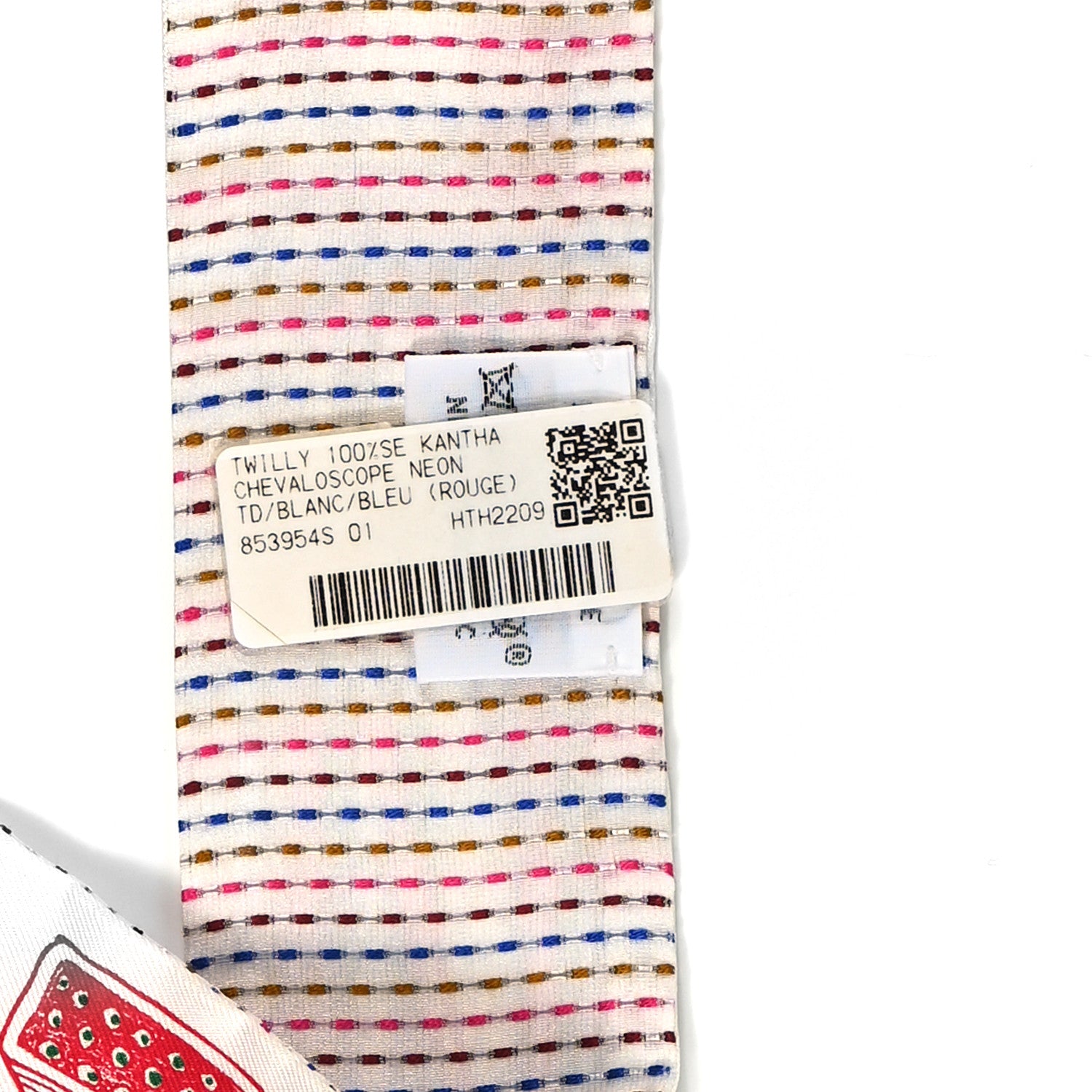 Hermes Silk Chevaloscope Neon Twilly White Bleu Rouge 3 of 4