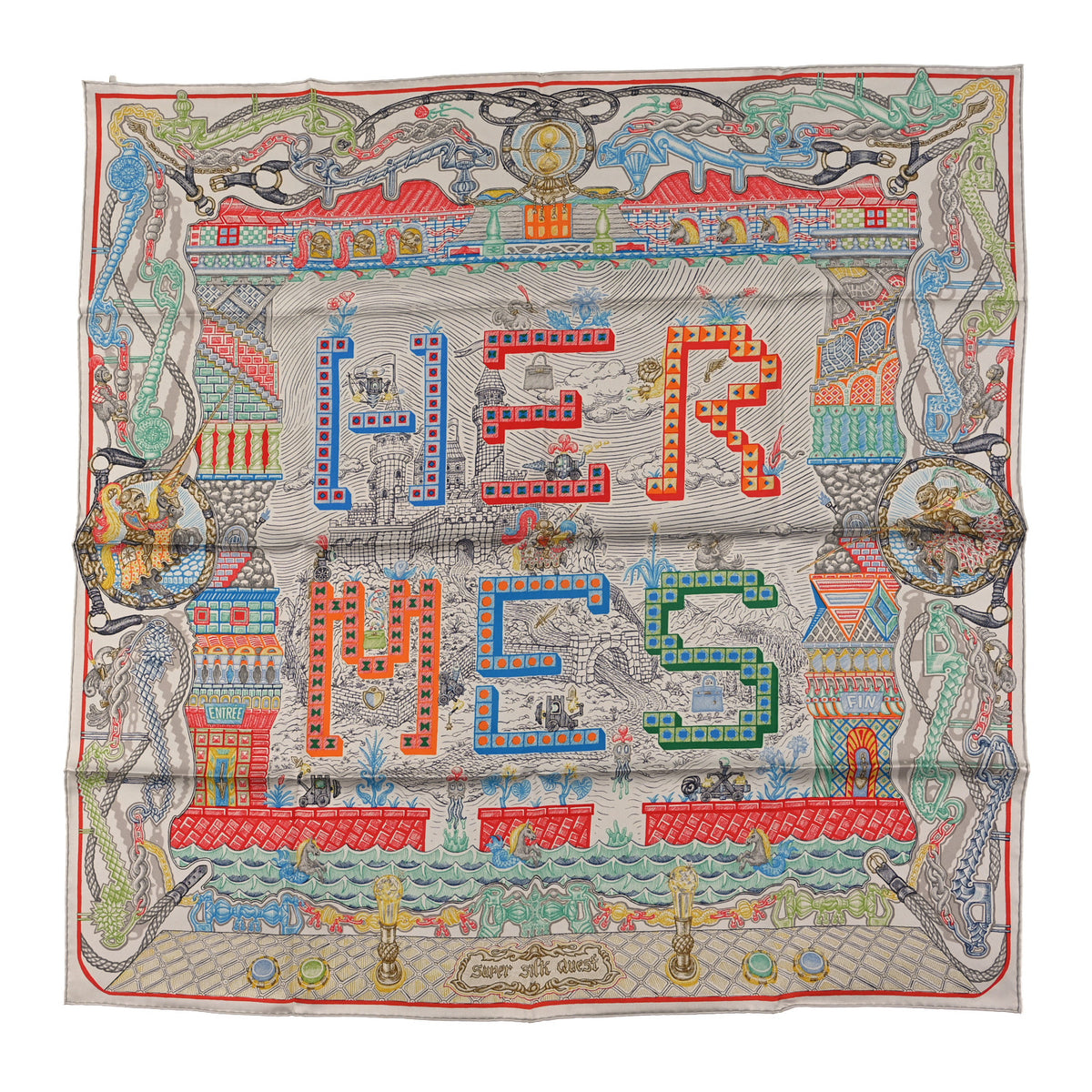 Hermes Silk Super Silk Quest Scarf 90 Argent Corail Multicolor 1 of 3
