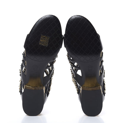 Chanel Lambskin Gladiator Chain Sandals 38.5 Black 5 of 9