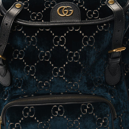 Gucci Velvet GG Monogram Textured Calfskin Web Small Double Buckle Backpack Blue Beige Black 8 of 10