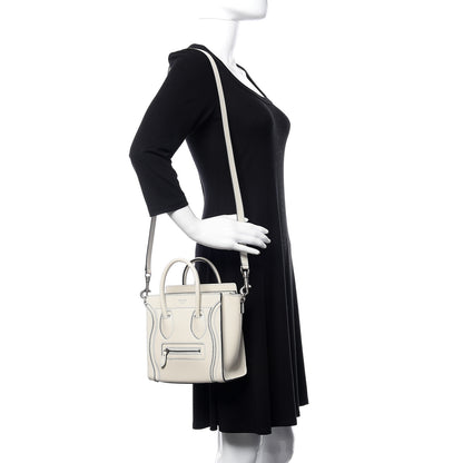 Celine Satin Calfskin Nano Debossed Luggage White 2 of 9