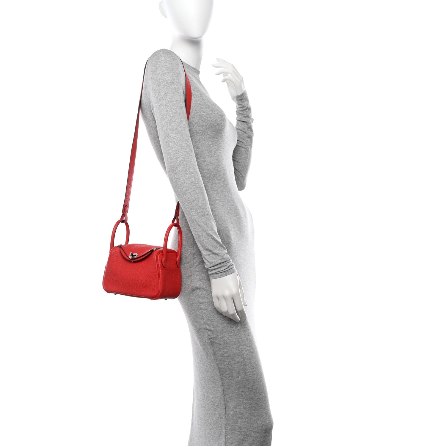 Hermes Taurillon Clemence Mini Lindy 20 Rouge De Coeur 2 of 11