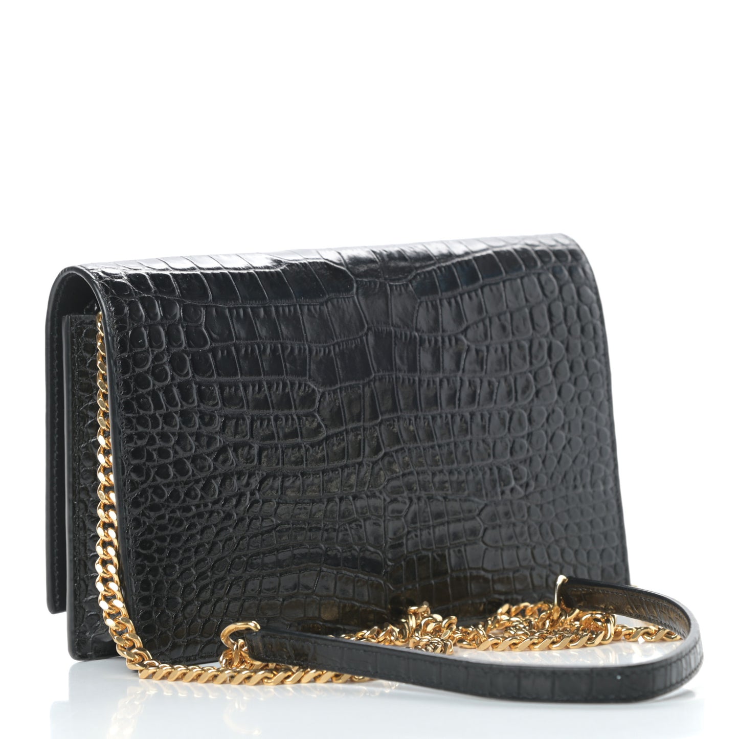Calfskin Crocodile Embossed Kate Monogram Tassel Chain Wallet Black