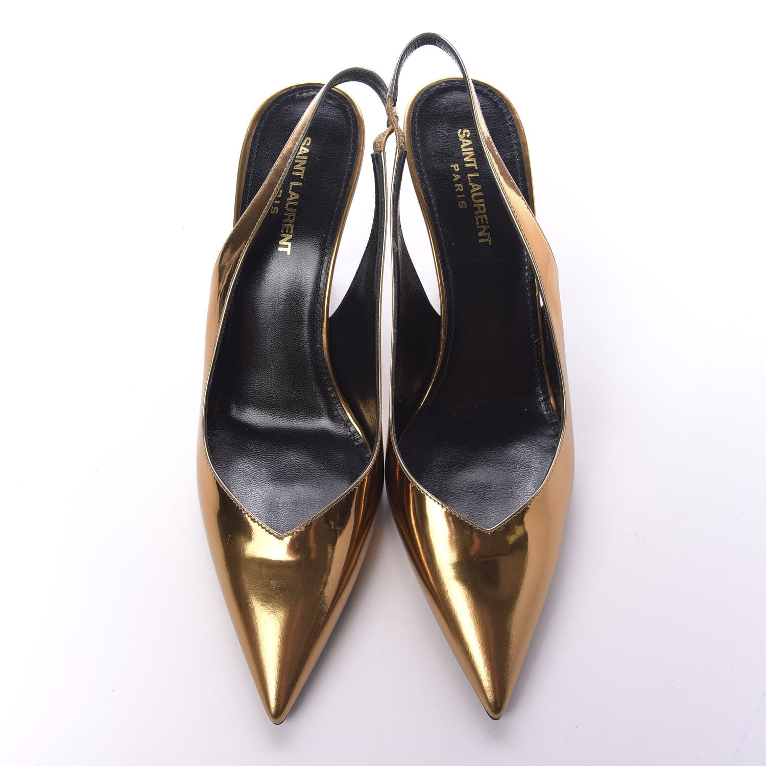 Saint Laurent Calfskin Kiki 110mm metallic slingback pumps 39.5 Gold 5 of 9