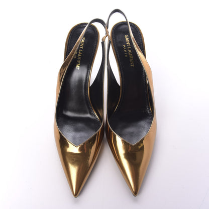 Saint Laurent Calfskin Kiki 110mm metallic slingback pumps 39.5 Gold 5 of 9