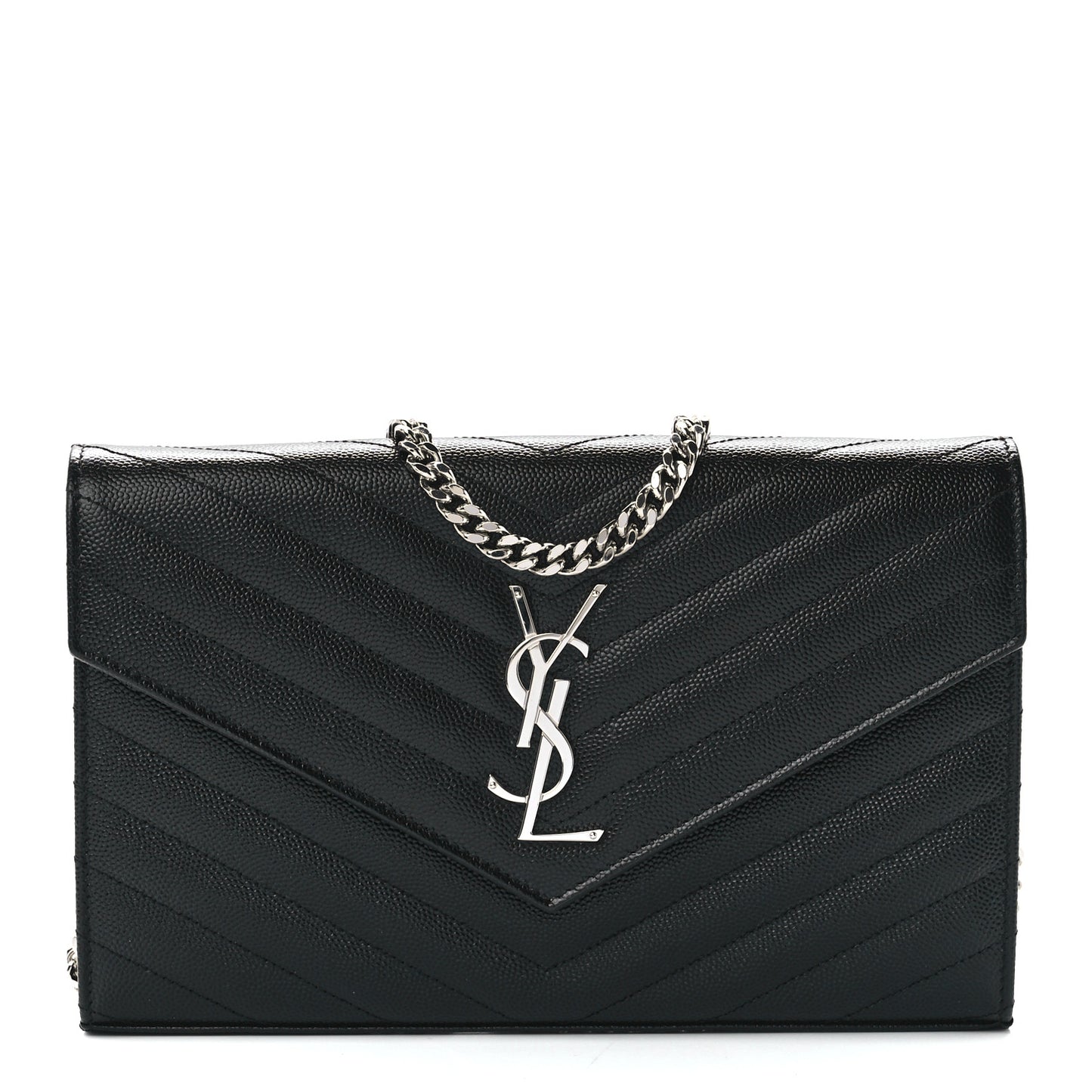 Grain De Poudre Matelasse Chevron Monogram Chain Wallet Black