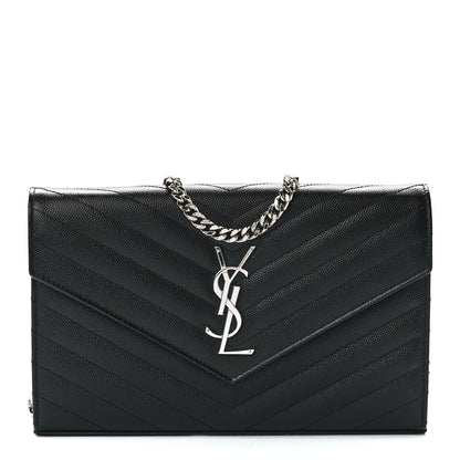 Saint Laurent Grain De Poudre Matelasse Chevron Monogram Chain Wallet Black 1 of 10