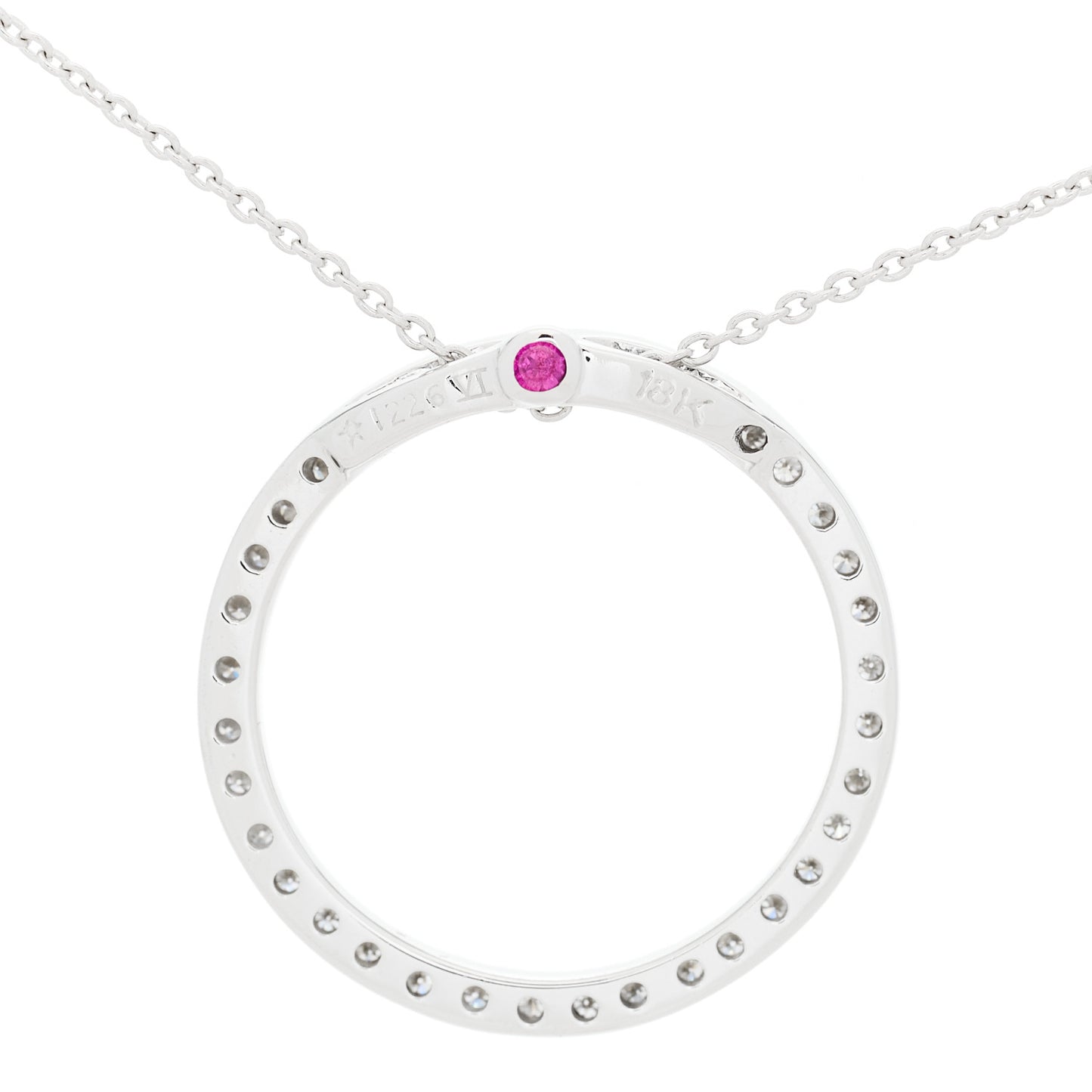 18K White Gold Diamond Medium Tiny Treasures Circle Pendant Necklace