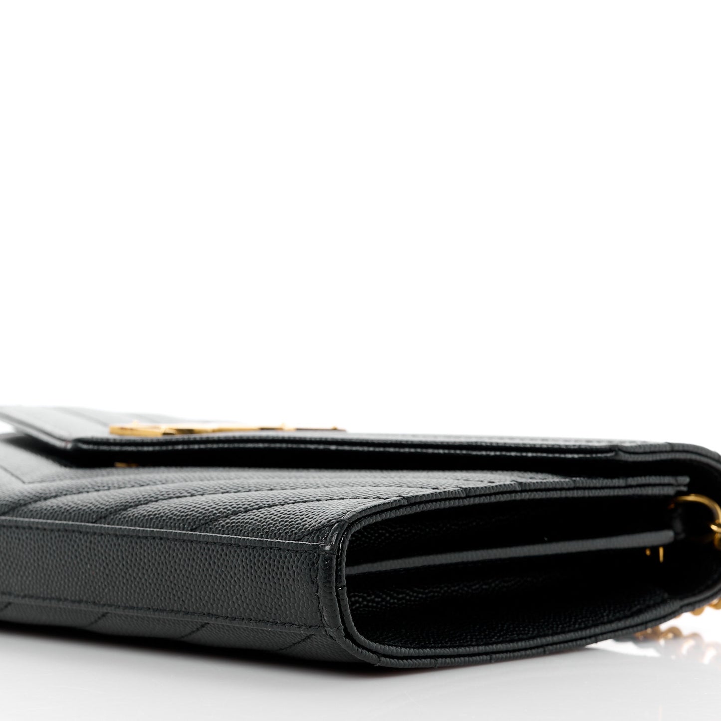 Grain De Poudre Matelasse Chevron Monogram Chain Wallet Black
