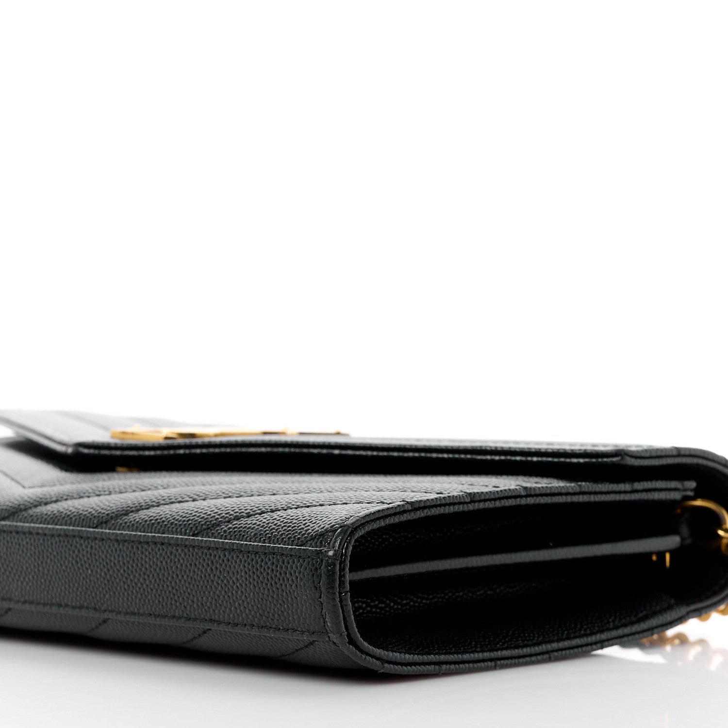 Saint Laurent Grain De Poudre Matelasse Chevron Monogram Chain Wallet Black 10 of 11