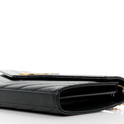 Saint Laurent Grain De Poudre Matelasse Chevron Monogram Chain Wallet Black 10 of 11