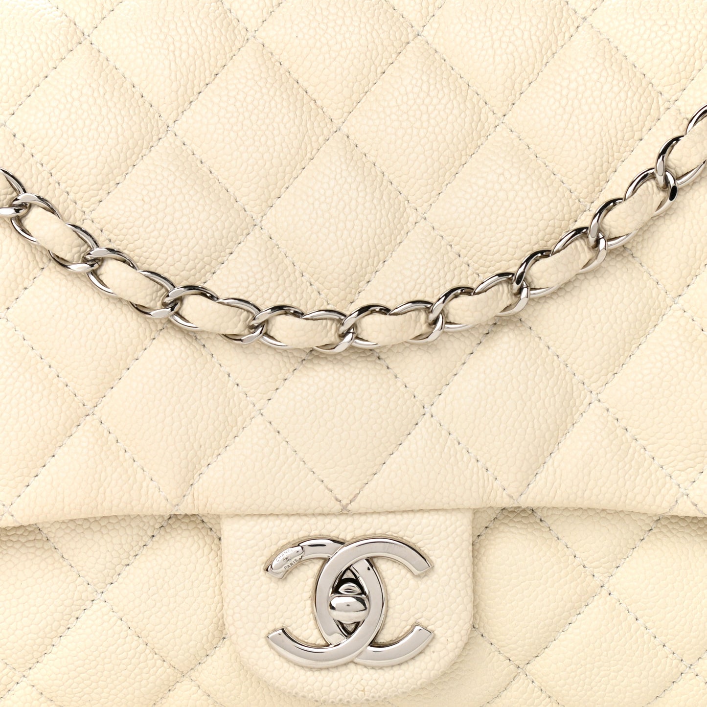 Caviar Quilted Jumbo Easy Flap Dark White
