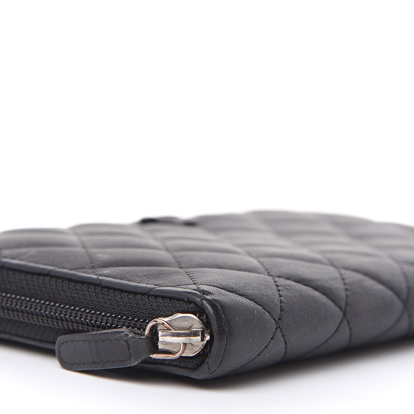 Calfskin Quilted Large Zip Around Organizer Wallet Black