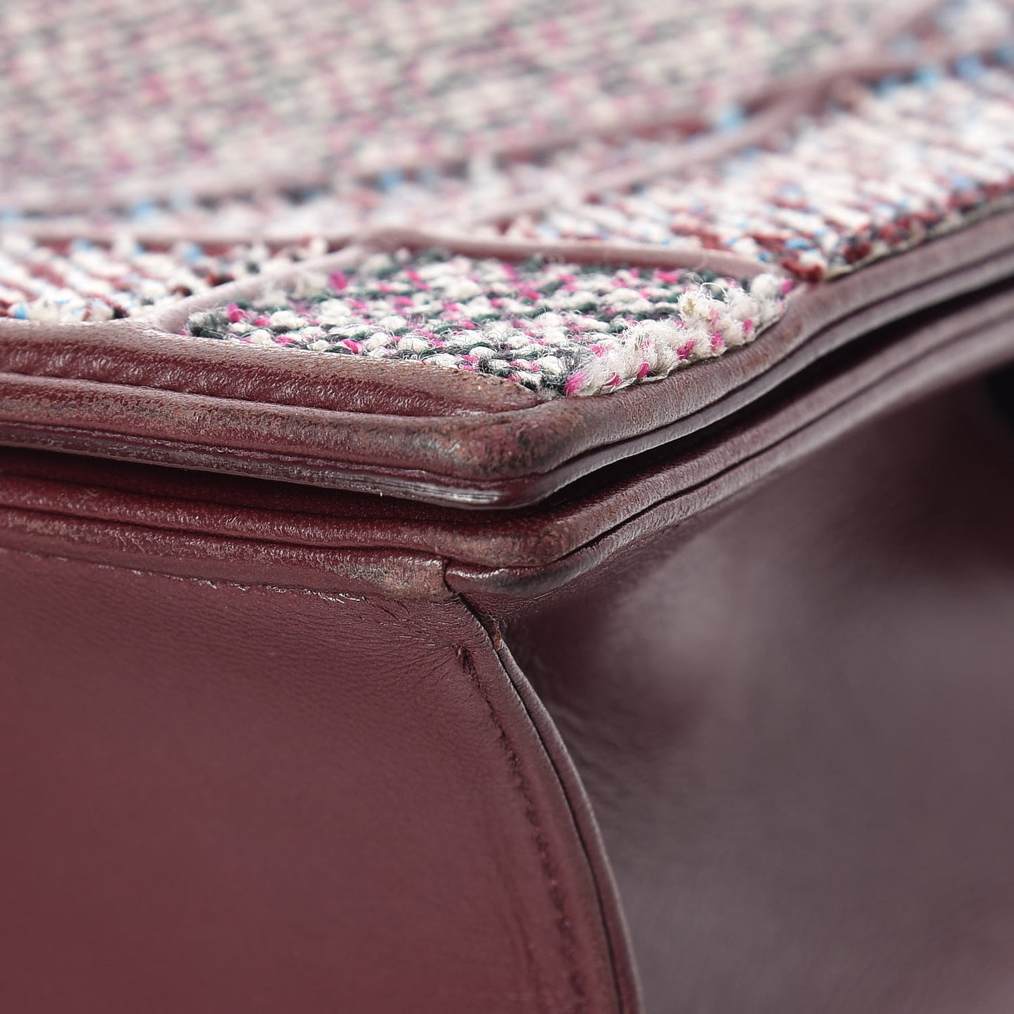 Tweed Calfskin Medium Diorama Flap Bag Burgundy Multicolor