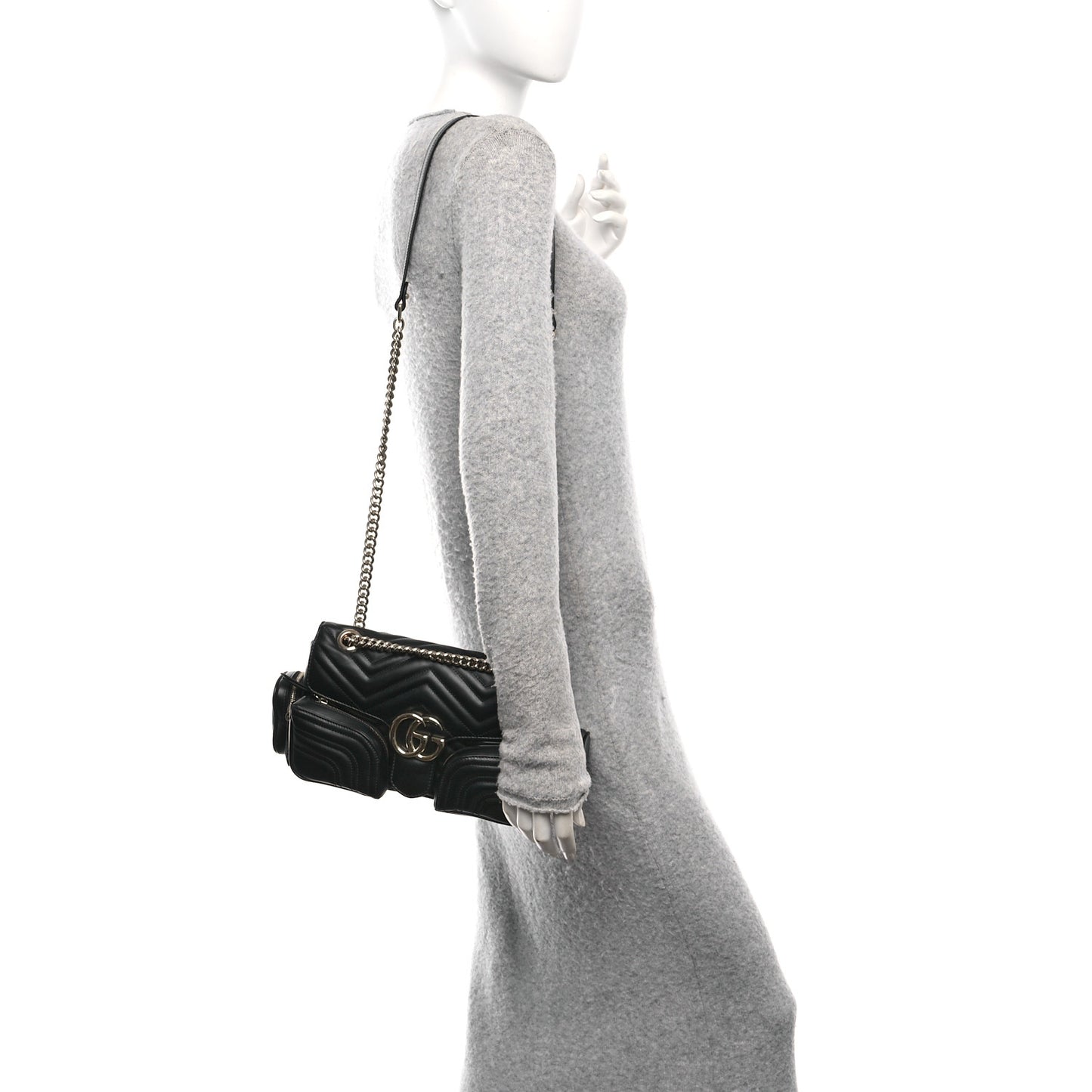 Calfskin Matelasse Small GG Marmont Multi Pocket Shoulder Bag Black