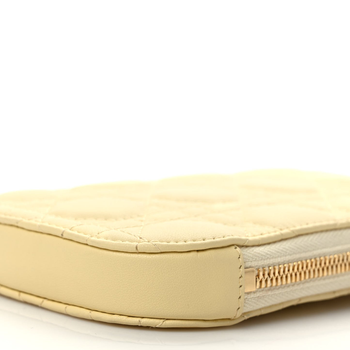Lambskin Cannage Lady Dior Phone Holder Light Yellow