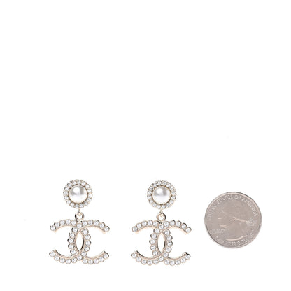 Chanel Crystal Pearl Bow-tiful CC Drop Earrings Gold 2 of 6
