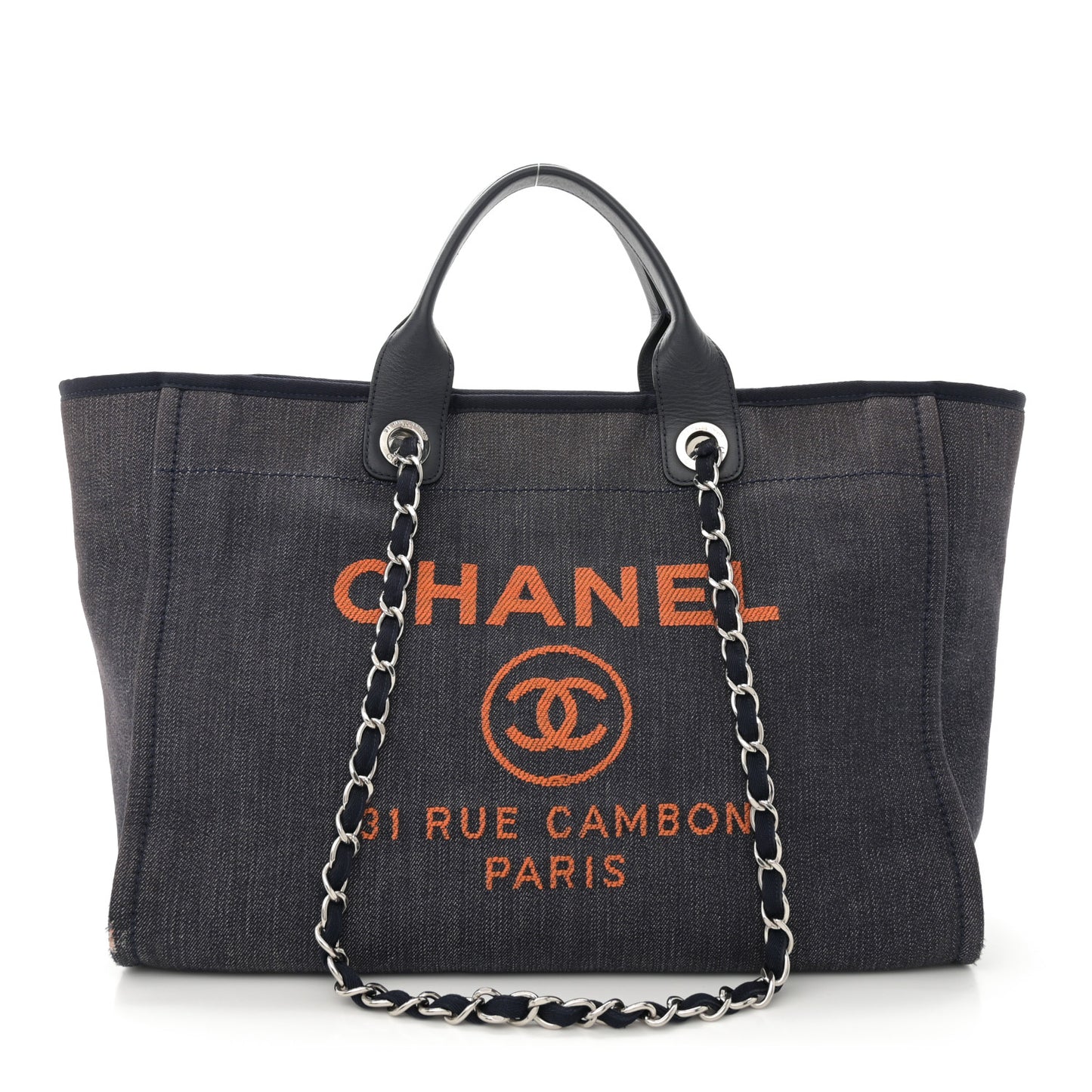 Denim Medium Deauville Tote Blue Orange