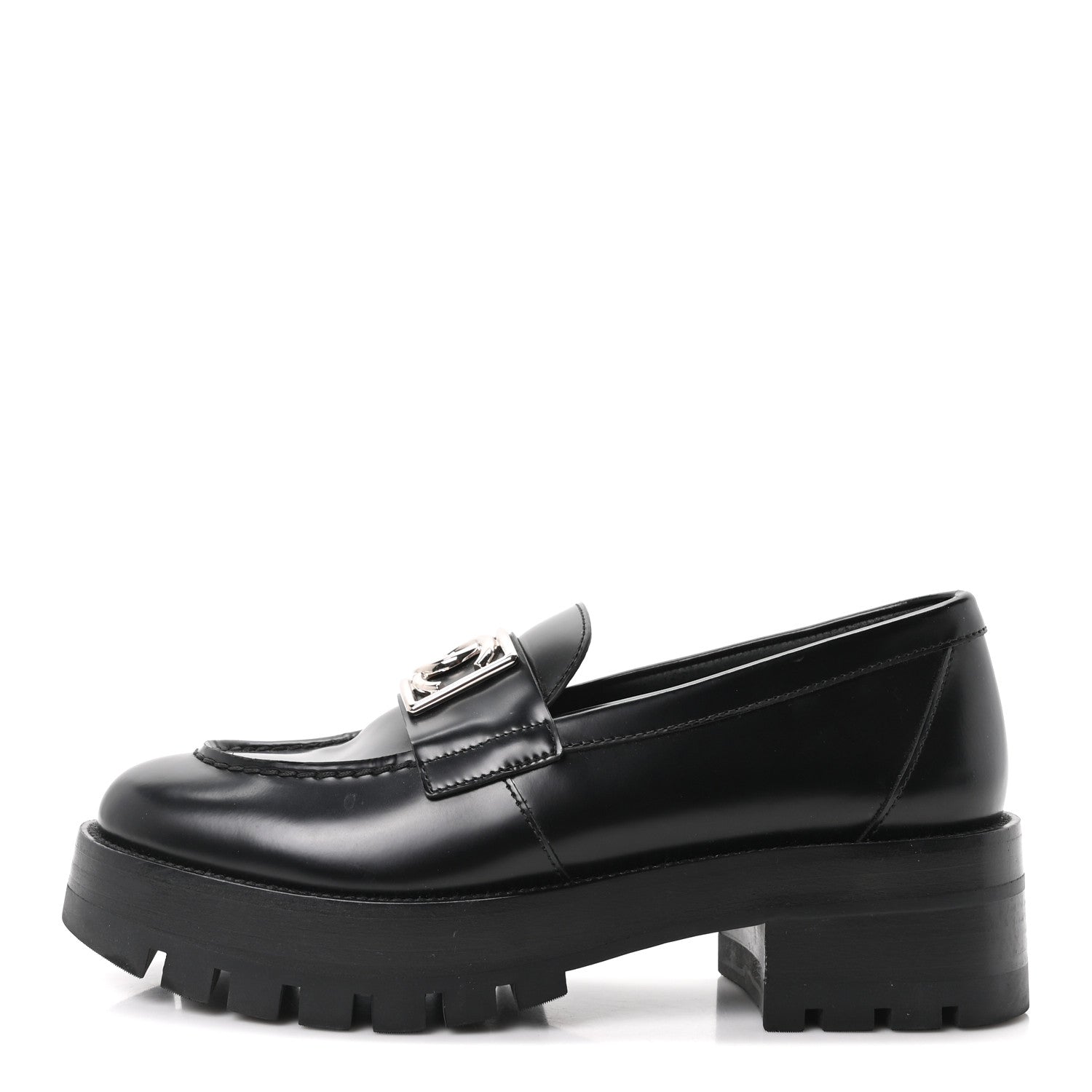 Chanel Calfskin Metal CC Loafers 36.5 Black 1 of 10