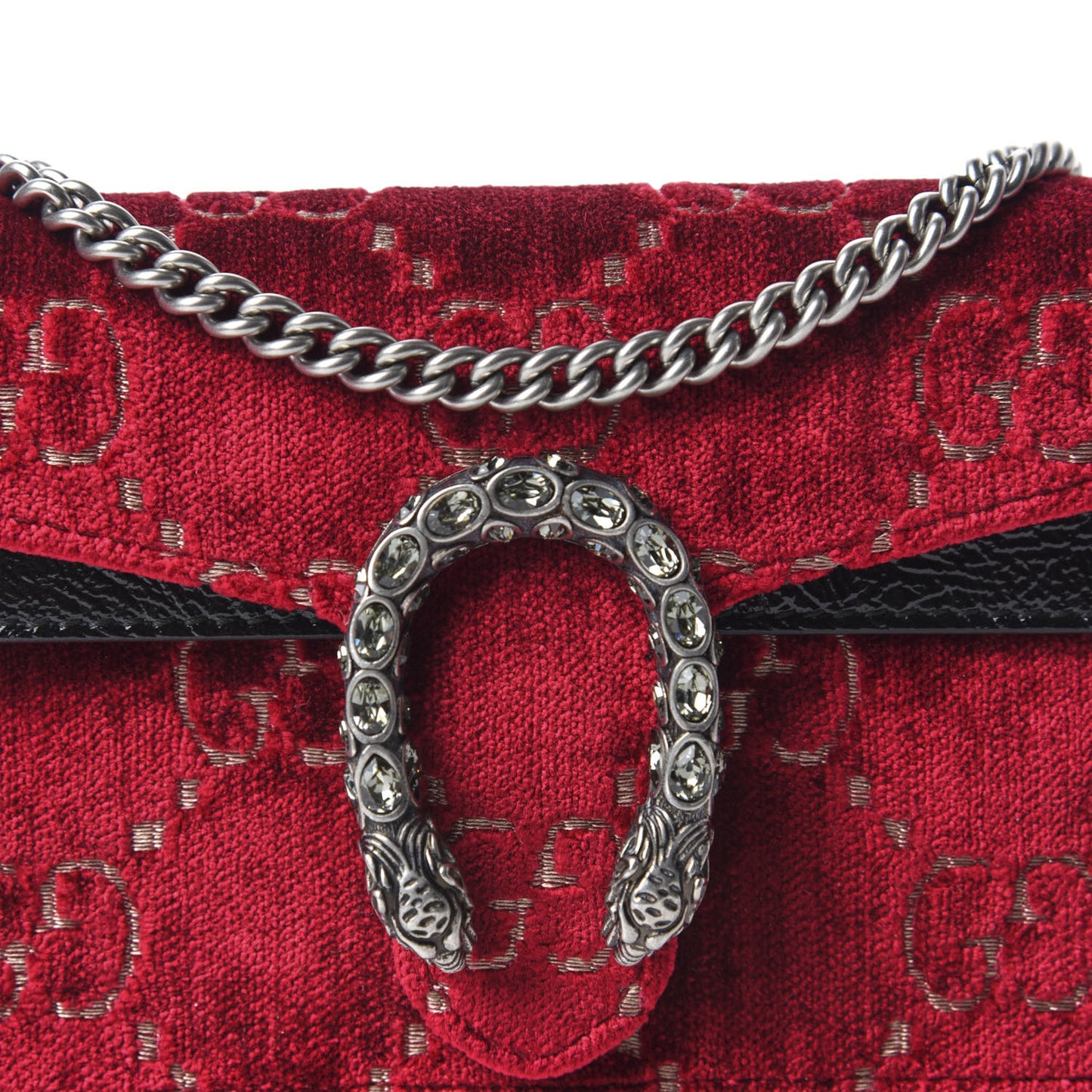 Velvet GG Monogram Super Mini Dionysus Shoulder Bag Red Cipria Black