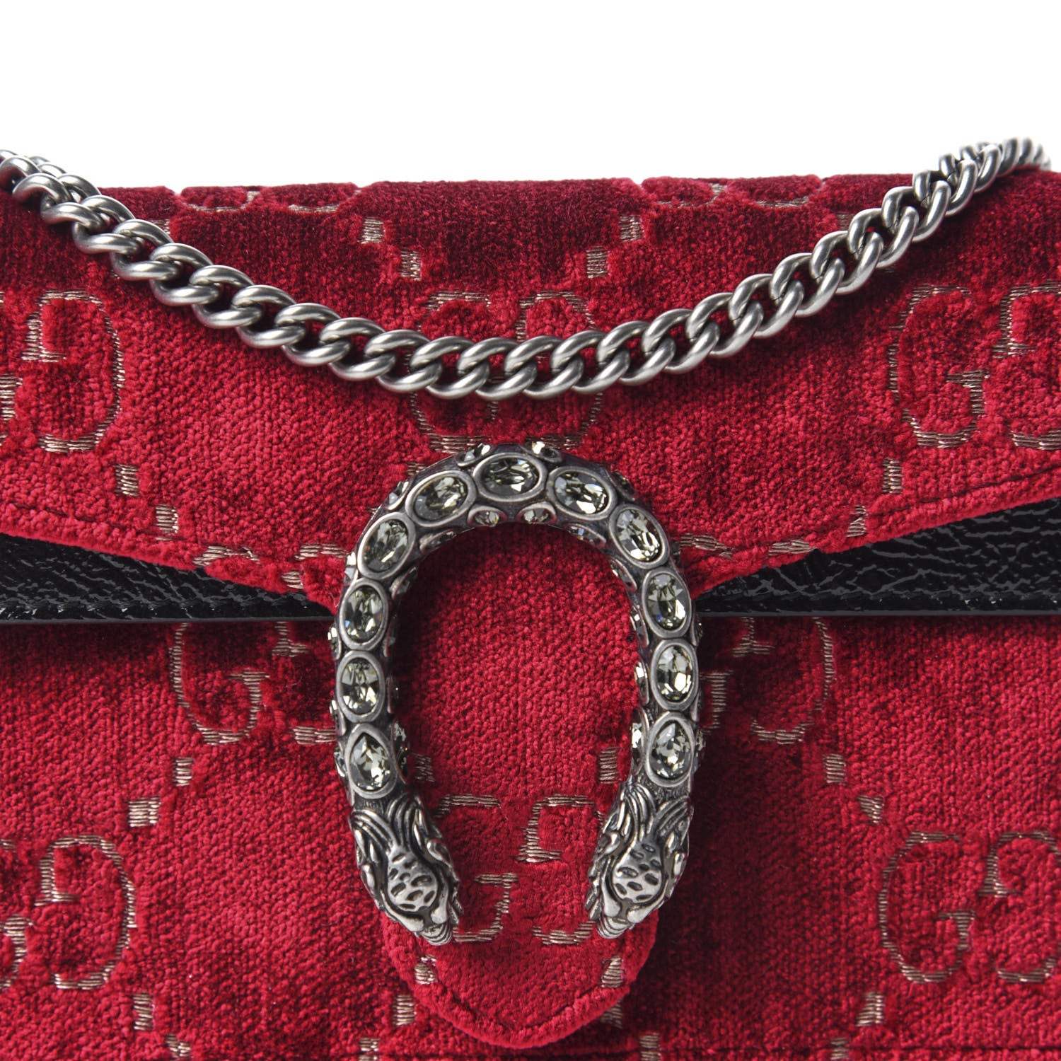 Gucci Velvet GG Monogram Super Mini Dionysus Shoulder Bag Red Cipria Black 9 of 10