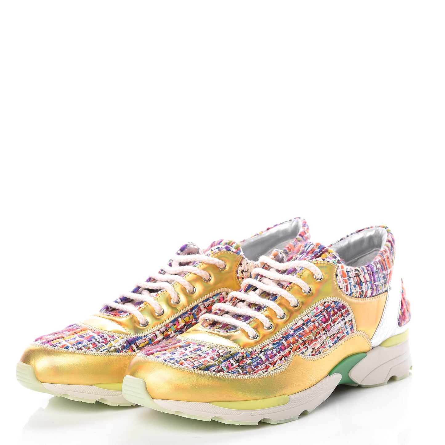 Tweed Lambskin Runway Sneakers 41 Silver Multicolor