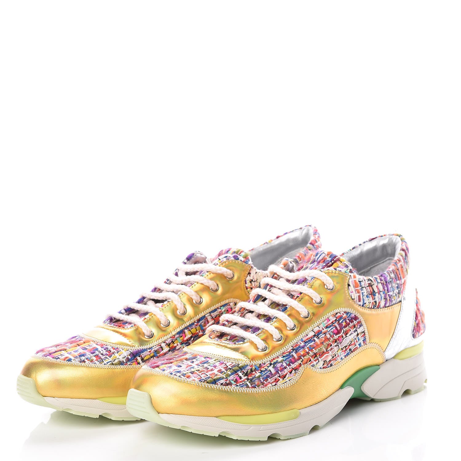 Chanel Tweed Lambskin Runway Sneakers 41 Silver Multicolor 3 of 8