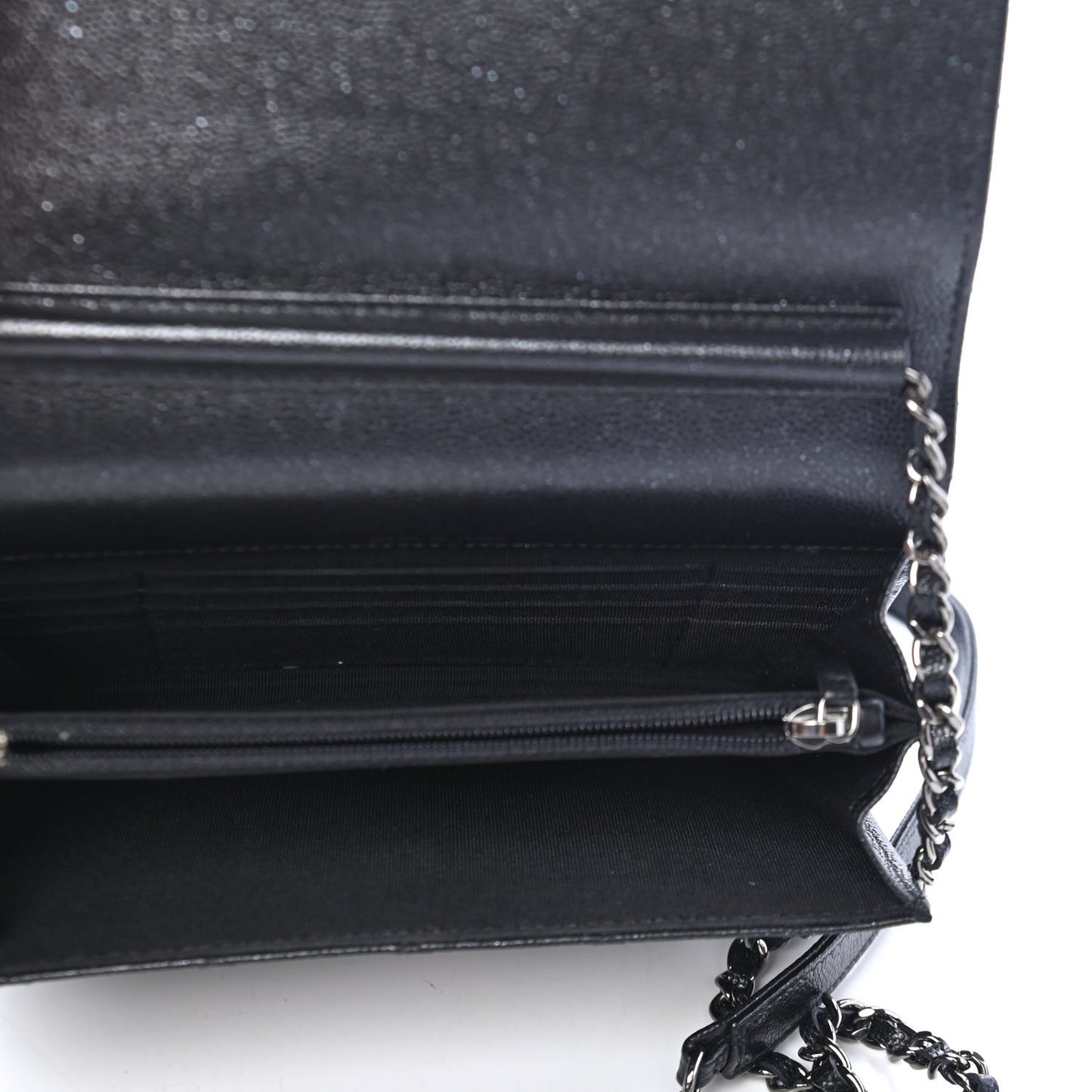 Iridescent Caviar Quilted Square Wallet On Chain WOC Black