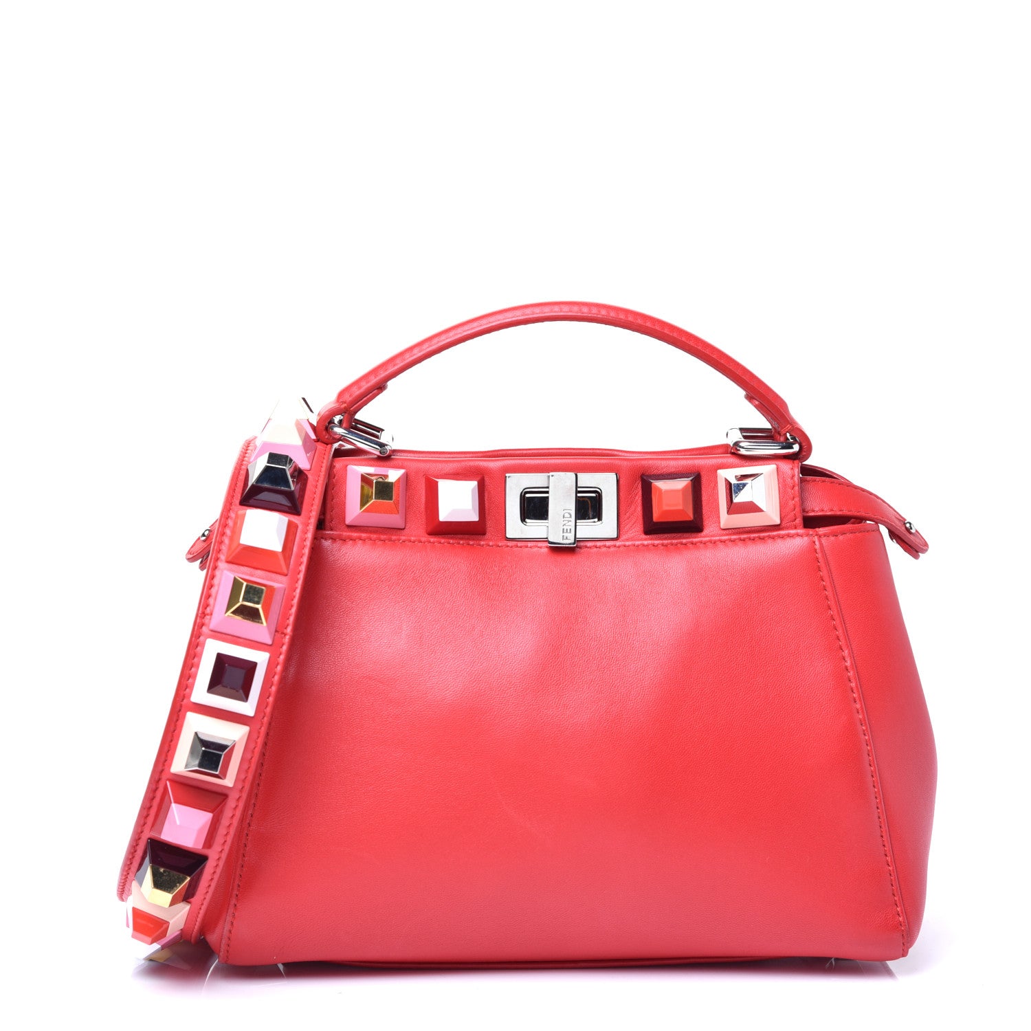 Fendi Nappa Studded Mini Peekaboo Iconic Satchel Fiamma Multicolor 1 of 10