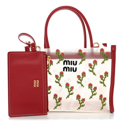 Miu Miu Nappa Embroidered Floral Mini Shopping Bag Rosso 2 of 10