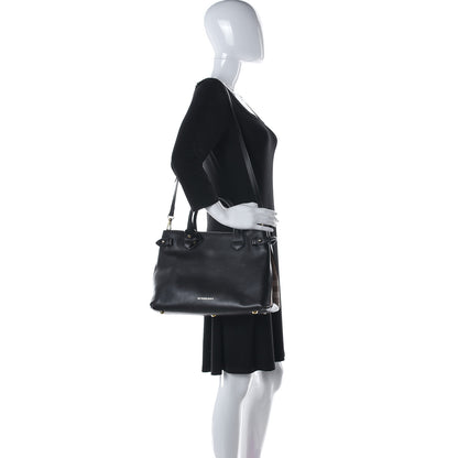 Burberry Grainy Calfskin House Check Medium Banner Tote Black 2 of 11