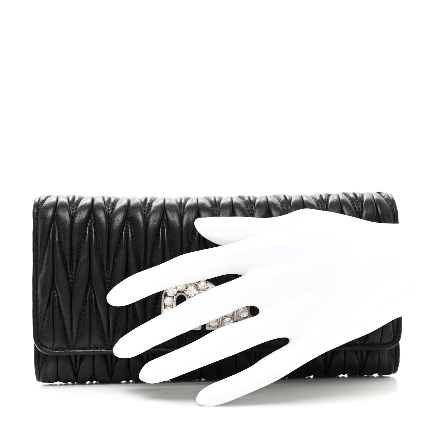 Nappa Matelasse Crystal Logo Continental Wallet Black