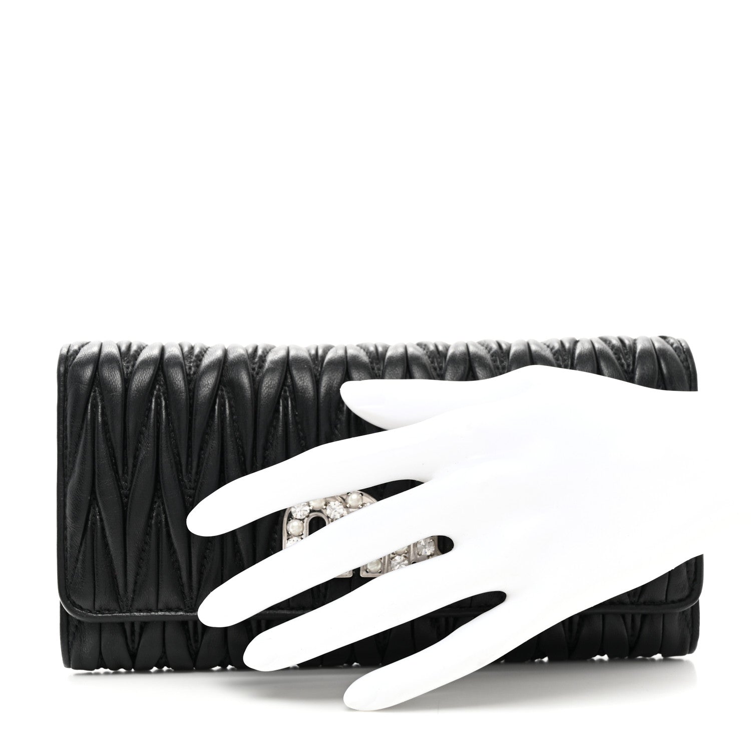 Miu Miu Nappa Matelasse Crystal Logo Continental Wallet Black 2 of 7