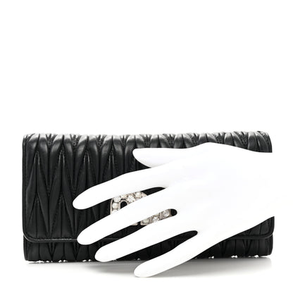 Miu Miu Nappa Matelasse Crystal Logo Continental Wallet Black 2 of 7