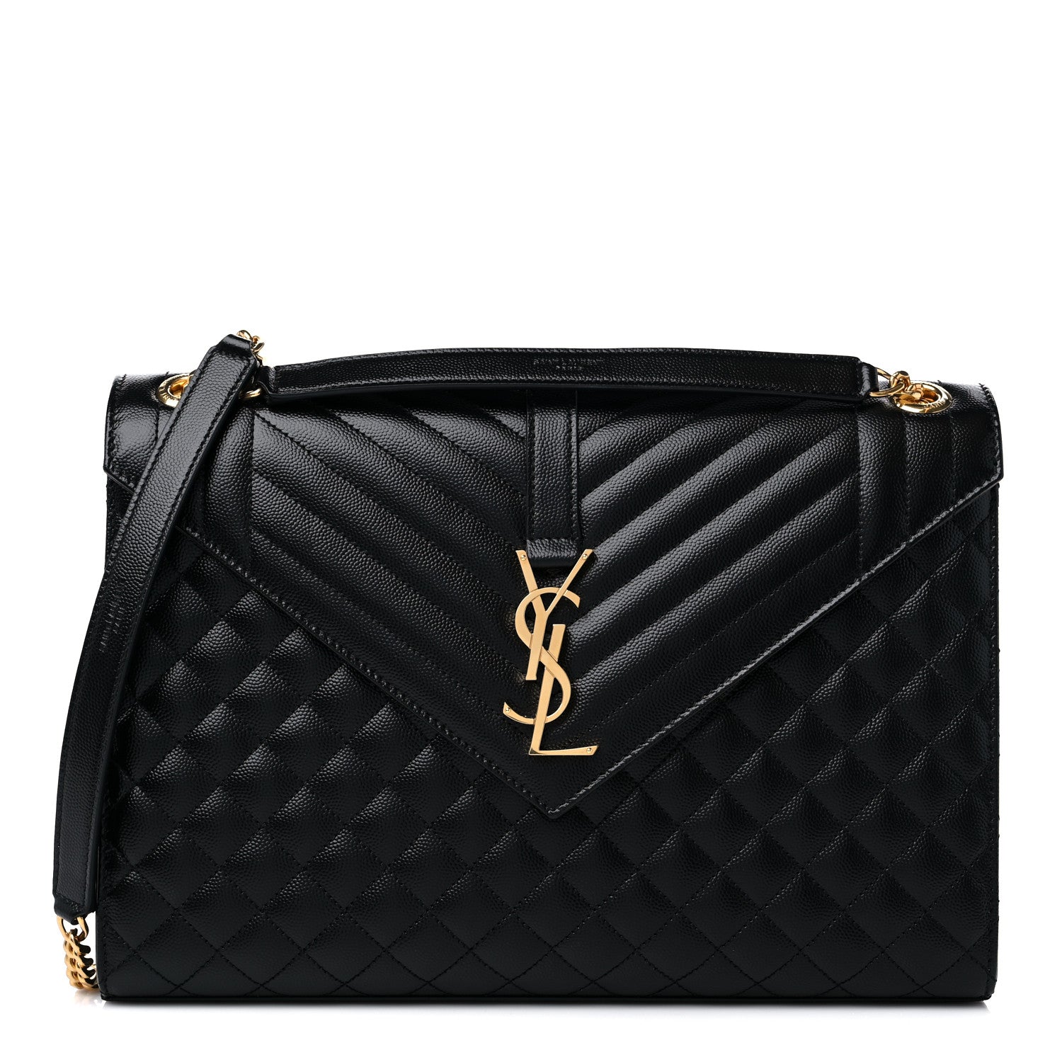 Saint Laurent Grain De Poudre Textured Mixed Matelasse Large Triquilt Monogram Satchel Black 1 of 9