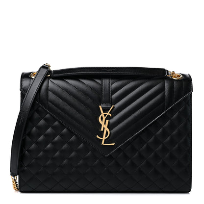 Saint Laurent Grain De Poudre Textured Mixed Matelasse Large Triquilt Monogram Satchel Black 1 of 9