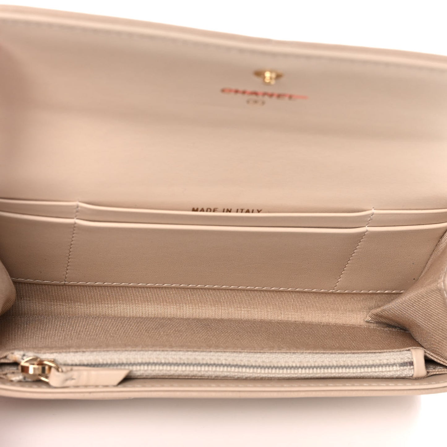 Shiny Goatskin Quilted Chanel 19 Flap Wallet Beige