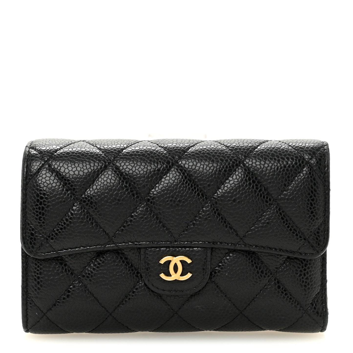 Caviar Quilted Medium Flap Wallet Black