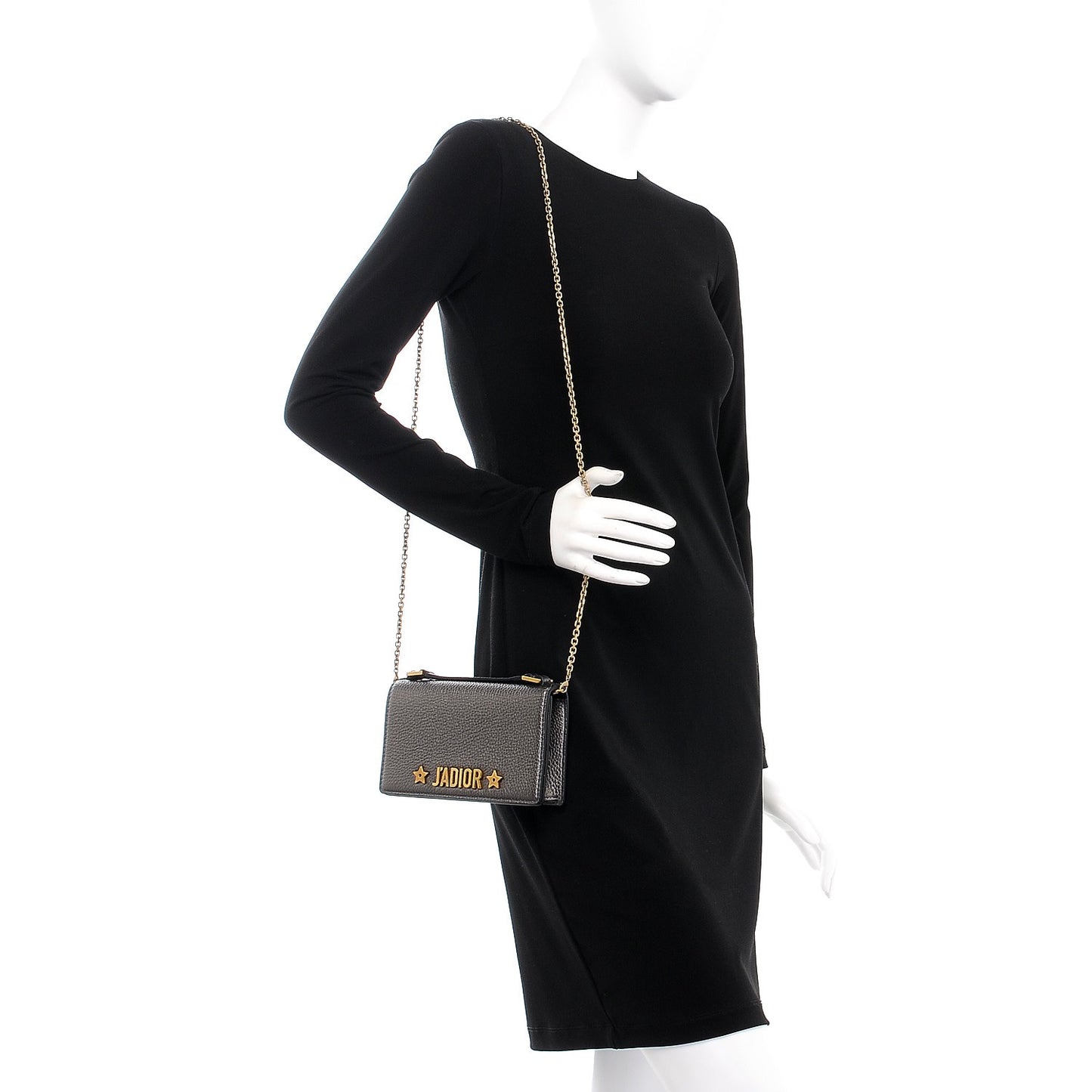 Metallic Grained Calfskin J'adior Clutch Gunmetal