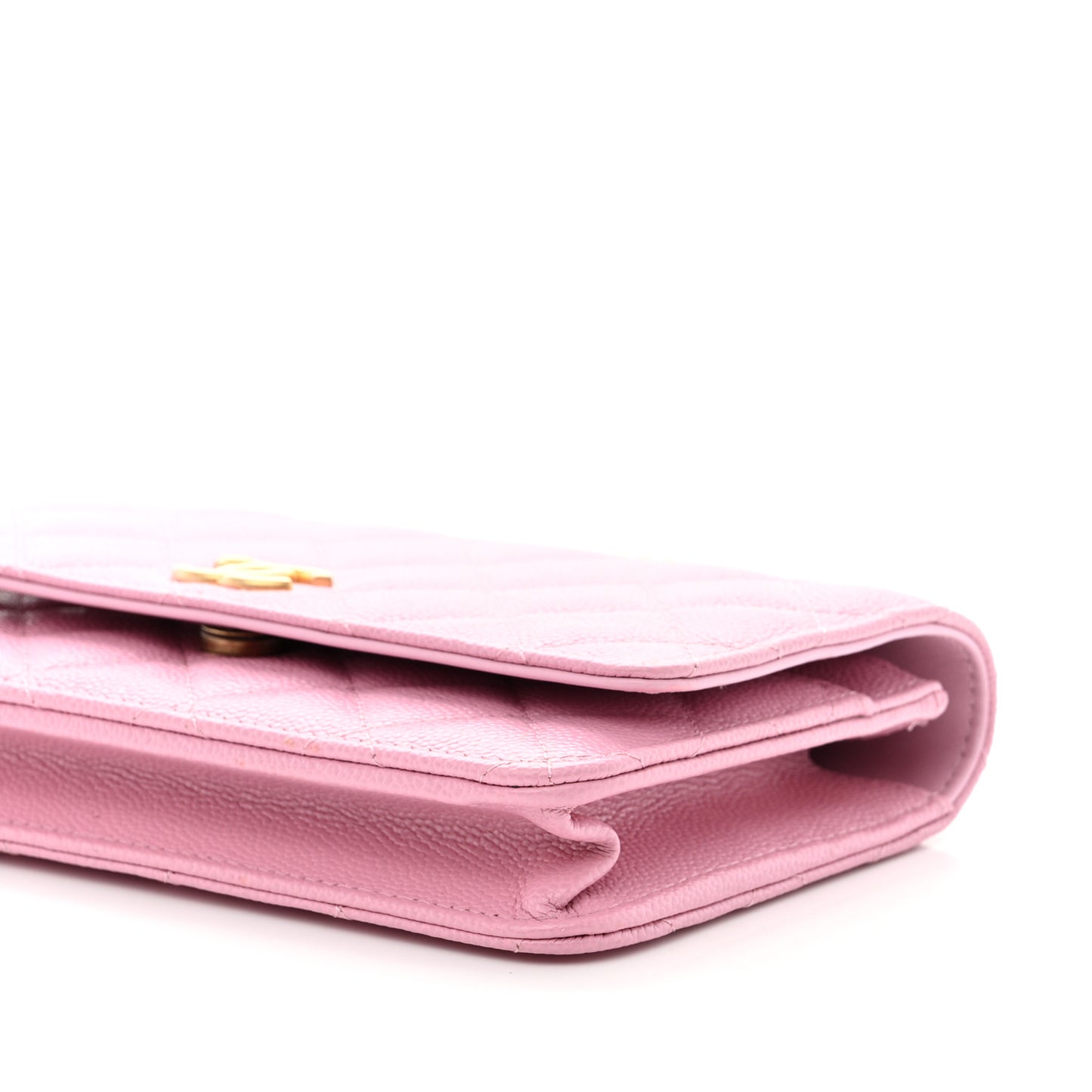 Shiny Caviar Quilted Pick Me Up Wallet On Chain WOC Pink