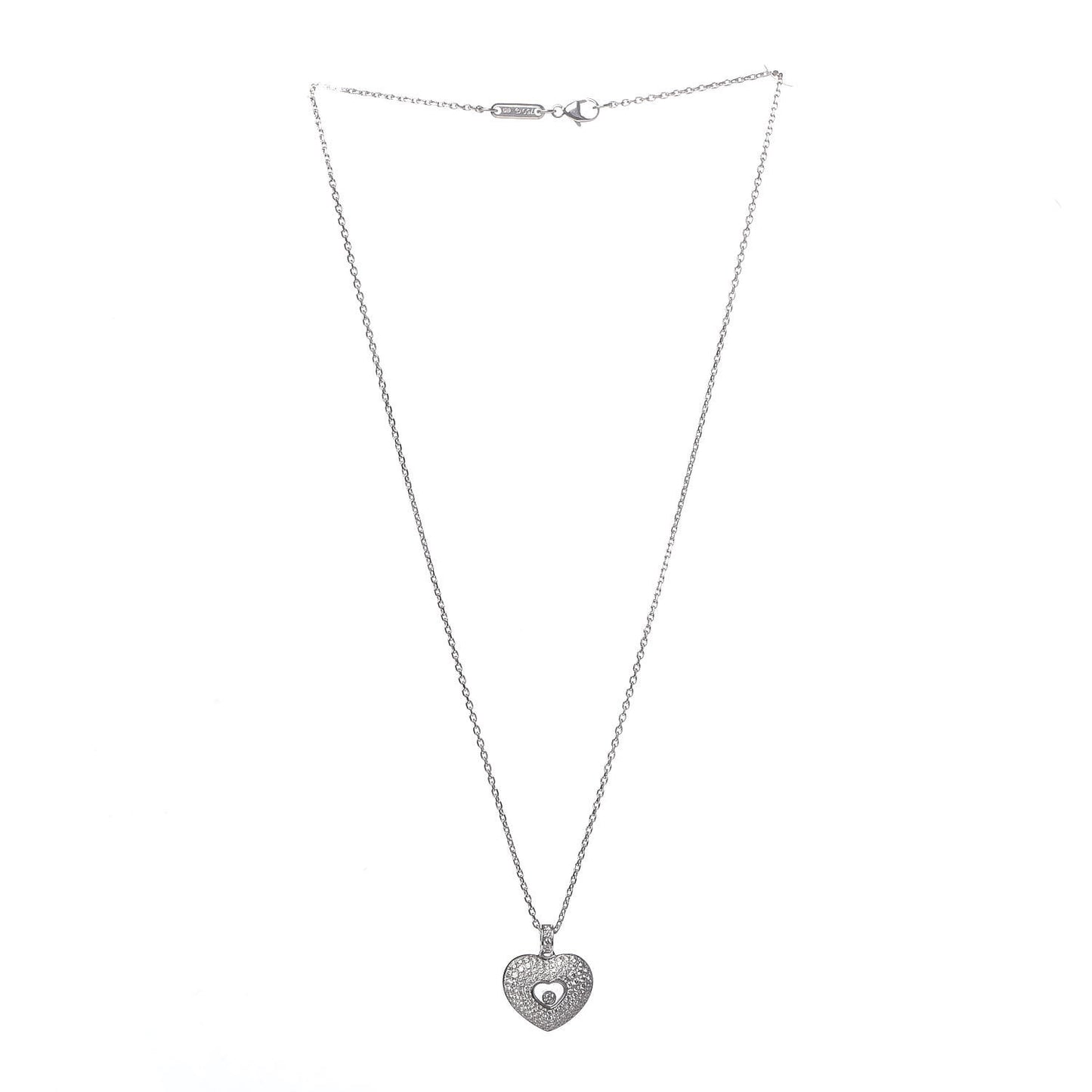 18K White Gold Diamond Happy Diamonds Pave Heart Pendant Necklace