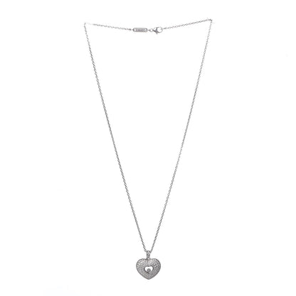 Chopard 18K White Gold Diamond Happy Diamonds Pave Heart Pendant Necklace 3 of 9