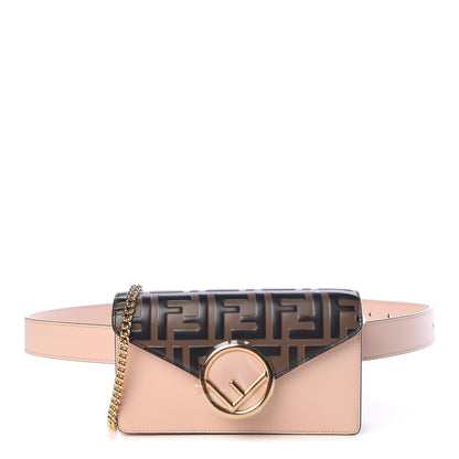 Fendi Vitello Cruise F is Fendi Bi-Color FF 1974 Embossed Envelope Belt Bag Maya Black Light Rose 1 of 11