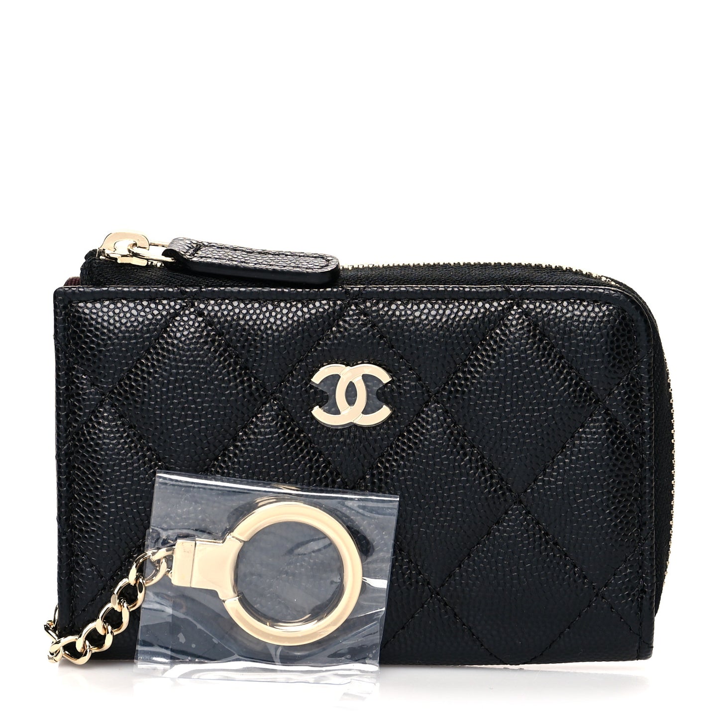 Caviar Quilted Zipped Key Holder Case Black