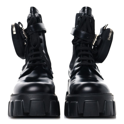 Prada Spazzolato Rois Nylon Metal Triangle Logo Monolith Pouch Pocket 55mm Boots 38.5 Black 3 of 9