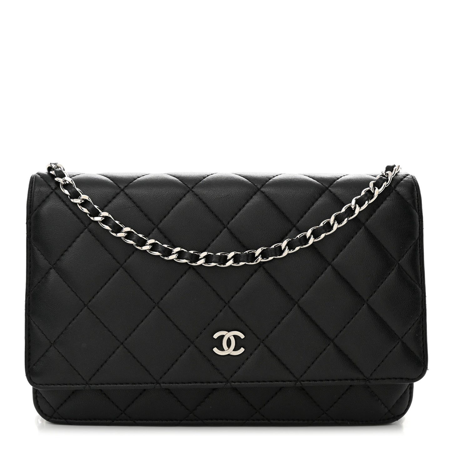 Lambskin Quilted Wallet On Chain WOC Black