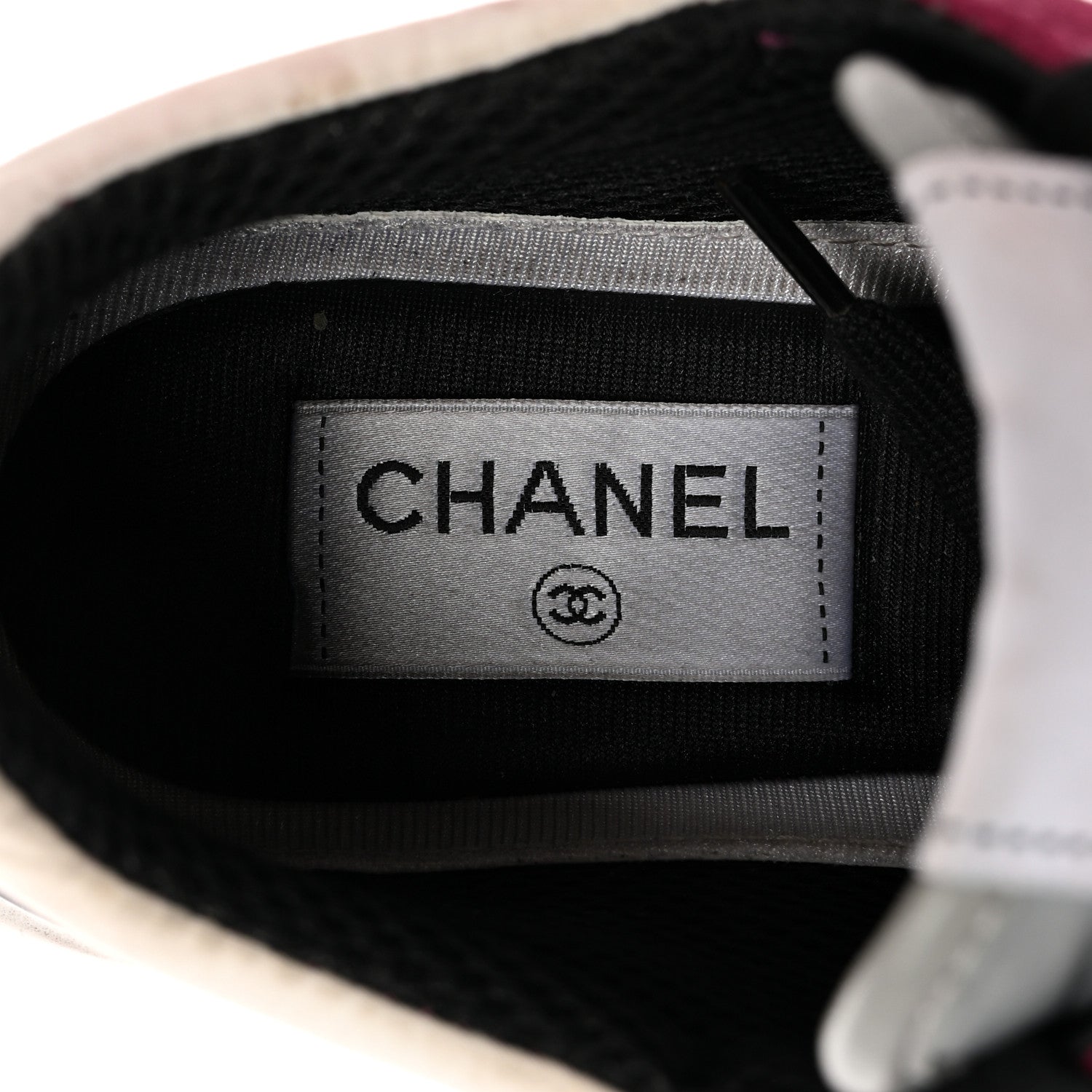 Chanel Mesh Suede Calfskin Womens CC Sneakers 40 White Dark Pink Grey 36.5 White Dark Pink Grey 6 of 14