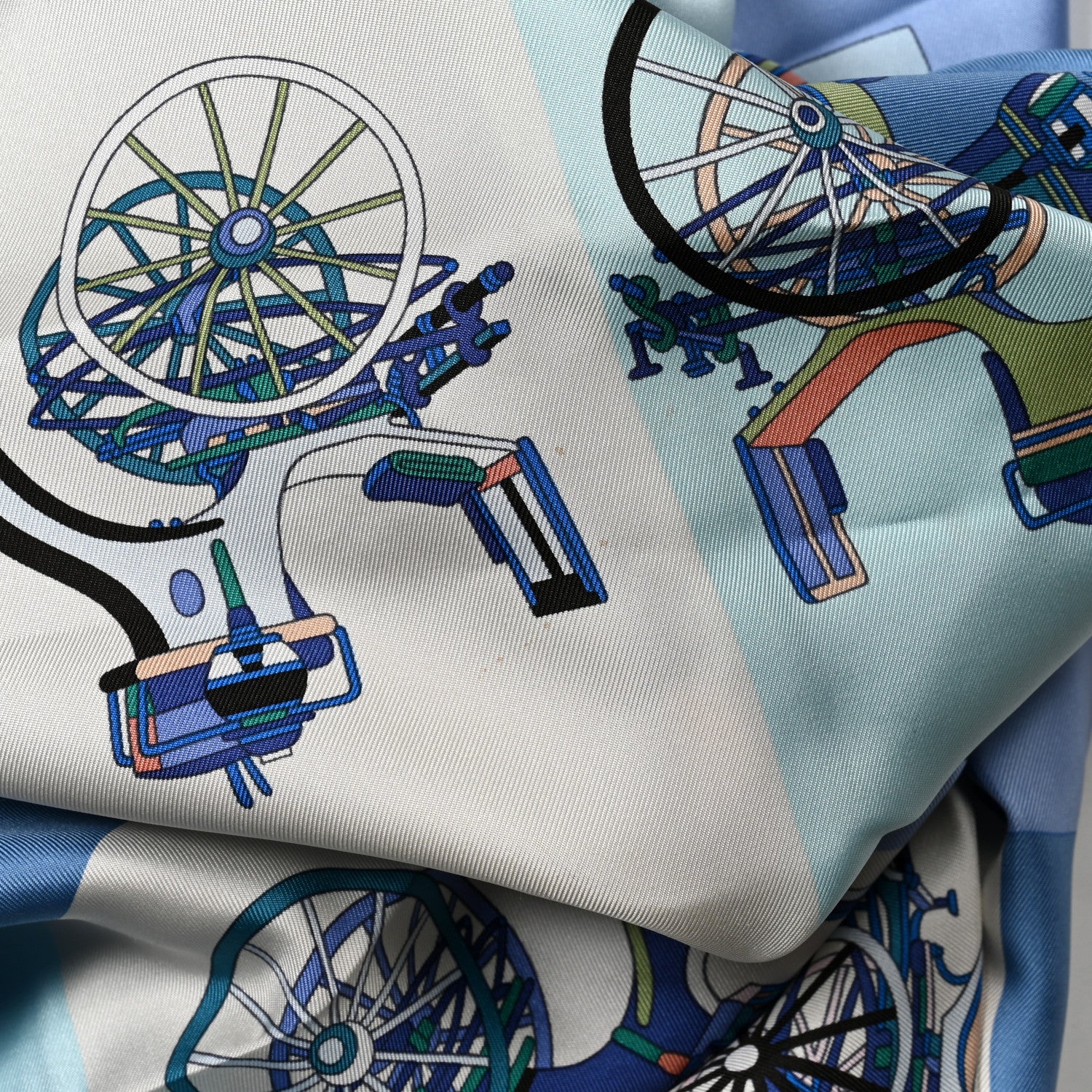 Hermes Silk Voitures Exquises Scarf 90 Bleu Jean Aqua White 5 of 5