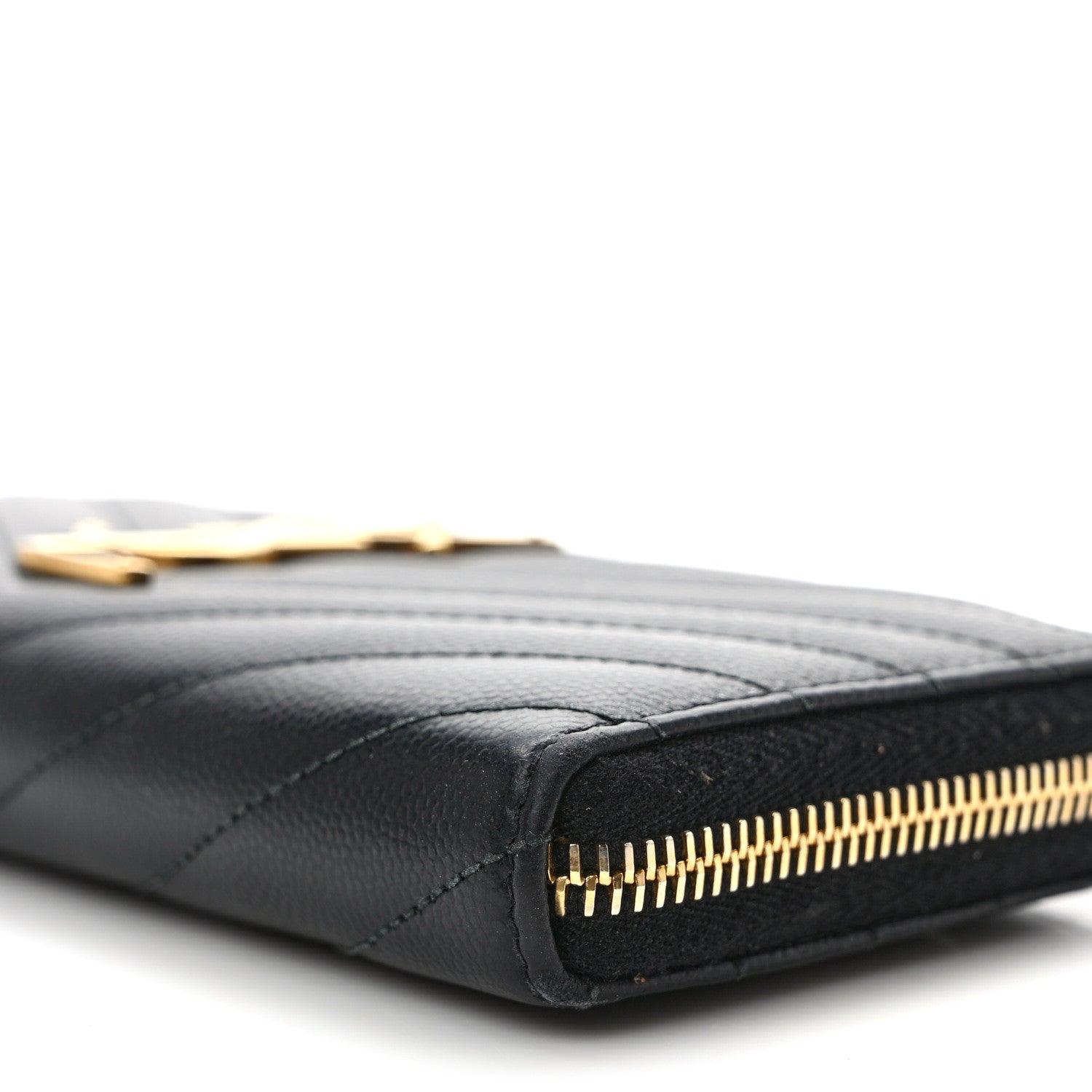 Saint Laurent Grain De Poudre Matelasse Chevron Monogram Zip Around Wallet Black 8 of 10